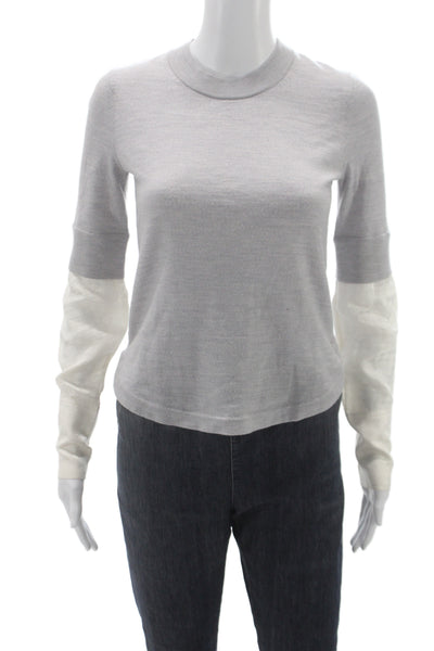 Veronica Beard Women Merino Wool Crew Neck Pullover Gray Long Sleeve Size XS