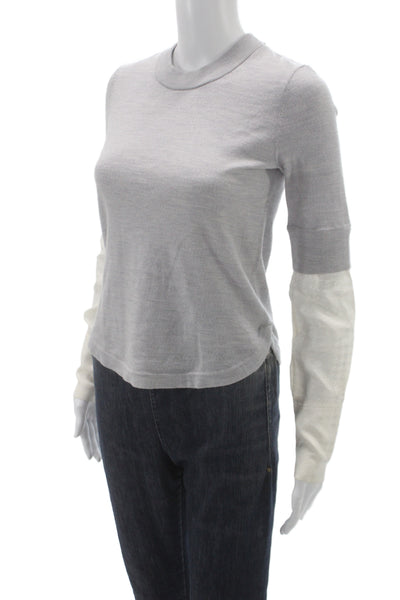 Veronica Beard Women Merino Wool Crew Neck Pullover Gray Long Sleeve Size XS