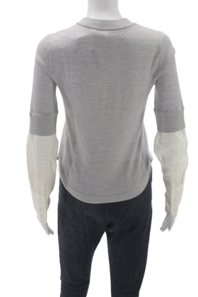 Veronica Beard Women Merino Wool Crew Neck Pullover Gray Long Sleeve Size XS