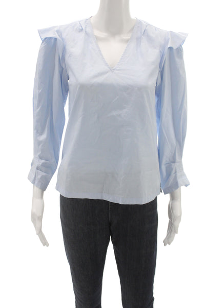 Derek Lam 10 Crosby Women Tunic Blouse V-Neck Long Sleeve Cotton Blue Size 00