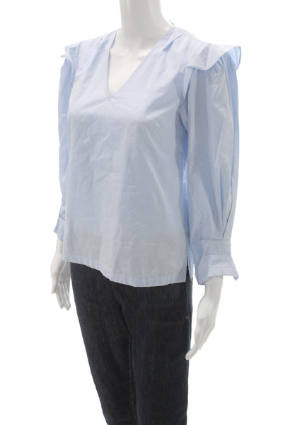 Derek Lam 10 Crosby Women Tunic Blouse V-Neck Long Sleeve Cotton Blue Size 00