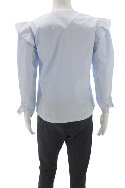 Derek Lam 10 Crosby Women Tunic Blouse V-Neck Long Sleeve Cotton Blue Size 00