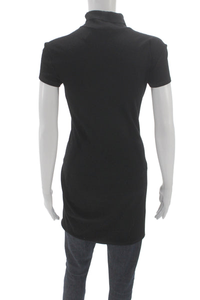 Helmut Lang Women Bodycon Dress Black Wool Mock Neck Short Sleeve Size XS