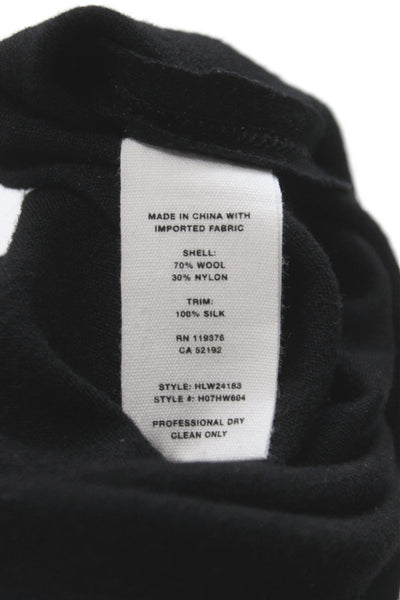 Helmut Lang Women Bodycon Dress Black Wool Mock Neck Short Sleeve Size XS