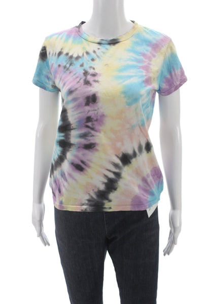 Mother Women Jersey T-Shirt Blue Tie Dye Short Sleeve Crew Neck Size XS