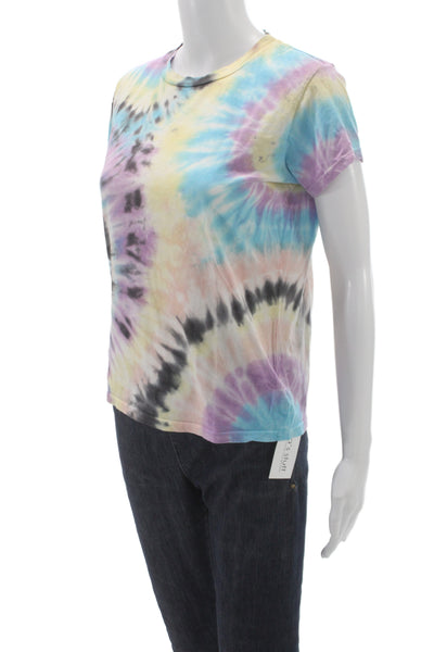 Mother Women Jersey T-Shirt Blue Tie Dye Short Sleeve Crew Neck Size XS