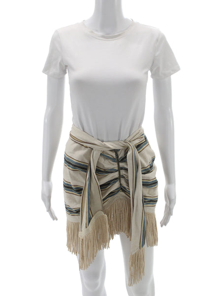 Just Bee Queen Womens Mini Bohemian Striped Beige Cotton Tie Skirt Size S