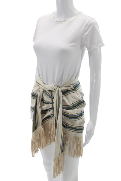 Just Bee Queen Womens Mini Bohemian Striped Beige Cotton Tie Skirt Size S