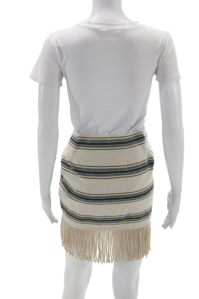 Just Bee Queen Womens Mini Bohemian Striped Beige Cotton Tie Skirt Size S
