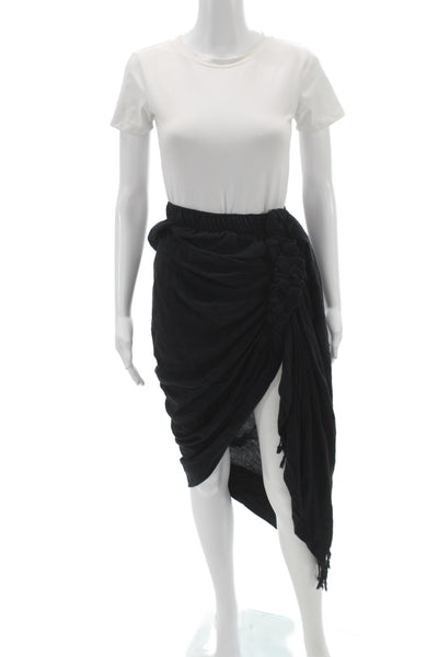Just Bee Queen Womens Wrap Midi Skirt Black Linen Blend Zip Boho Size M