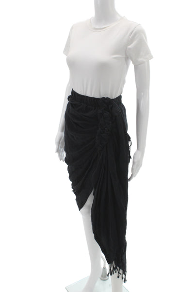 Just Bee Queen Womens Wrap Midi Skirt Black Linen Blend Zip Boho Size M
