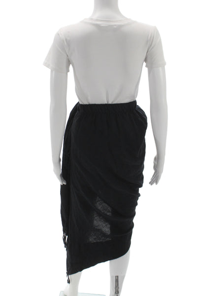 Just Bee Queen Womens Wrap Midi Skirt Black Linen Blend Zip Boho Size M