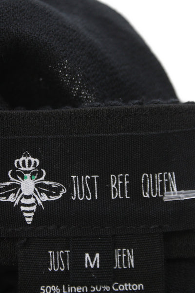 Just Bee Queen Womens Wrap Midi Skirt Black Linen Blend Zip Boho Size M