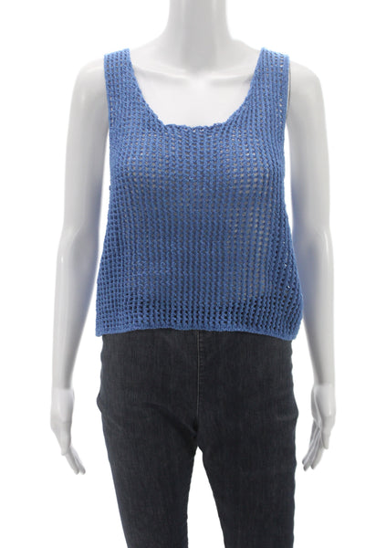 MNG Womens Cropped Blue Tank Scoop Neck Sleeveless Beach Size L