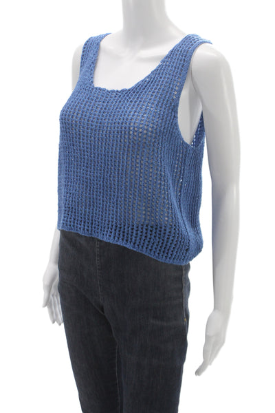 MNG Womens Cropped Blue Tank Scoop Neck Sleeveless Beach Size L