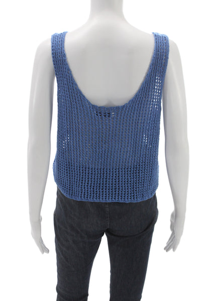 MNG Womens Cropped Blue Tank Scoop Neck Sleeveless Beach Size L