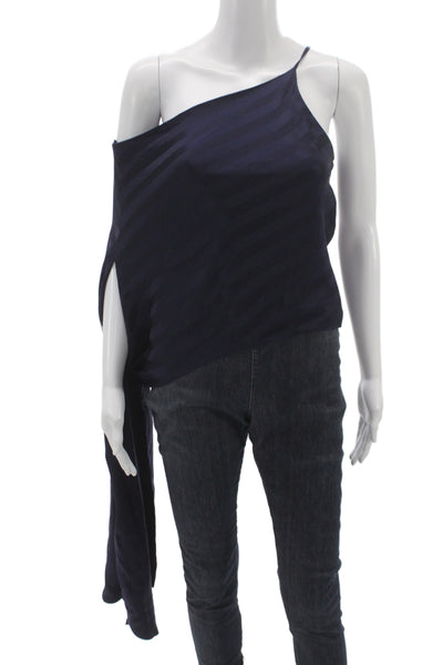 Michelle Mason Womens Silk One Shoulder Leopard Blouse Blue Size 2