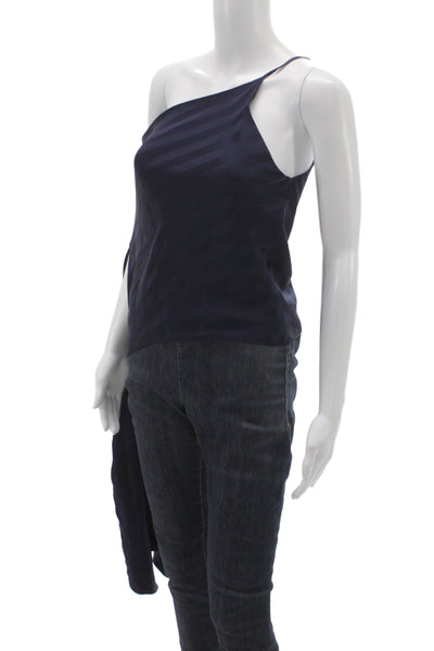 Michelle Mason Womens Silk One Shoulder Leopard Blouse Blue Size 2