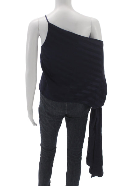 Michelle Mason Womens Silk One Shoulder Leopard Blouse Blue Size 2
