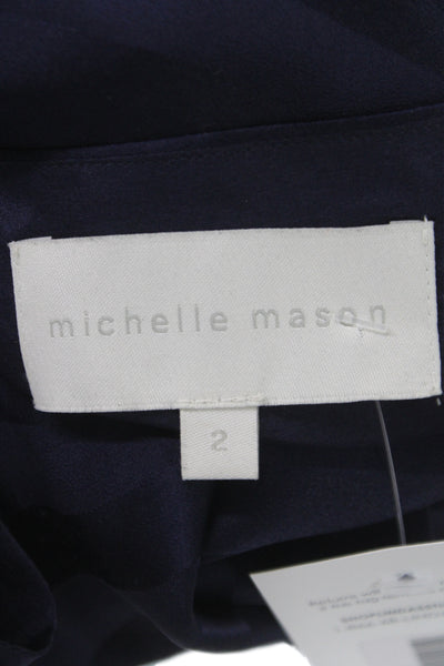Michelle Mason Womens Silk One Shoulder Leopard Blouse Blue Size 2