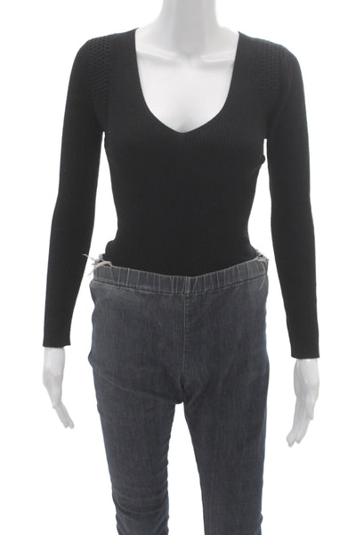 House of Harlow 1960 Womens Basic Black V Neck Long Sleeve Blouse Size S