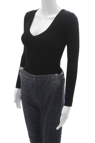 House of Harlow 1960 Womens Basic Black V Neck Long Sleeve Blouse Size S