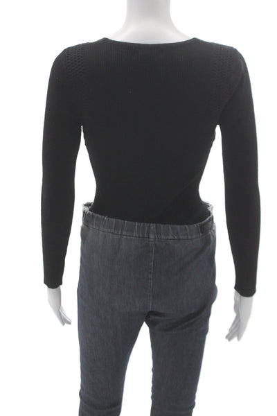 House of Harlow 1960 Womens Basic Black V Neck Long Sleeve Blouse Size S