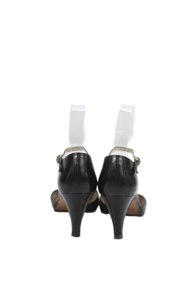 Salvatore Ferragamo Womens Ankle Strap Pumps Black Size 7.5 Extra Narrow