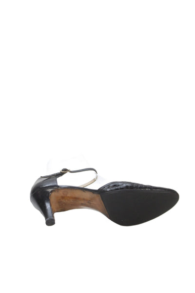 Salvatore Ferragamo Womens Ankle Strap Pumps Black Size 7.5 Extra Narrow