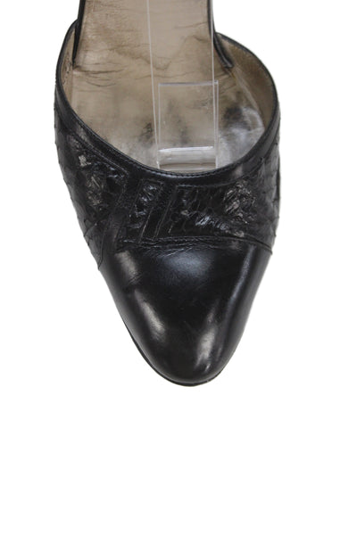 Salvatore Ferragamo Womens Ankle Strap Pumps Black Size 7.5 Extra Narrow