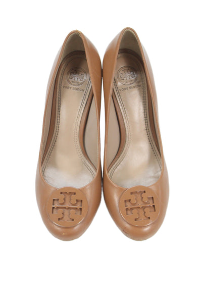 Tory Burch Womens Leather Medallion Slide On Pumps Brown Size 8 Medium