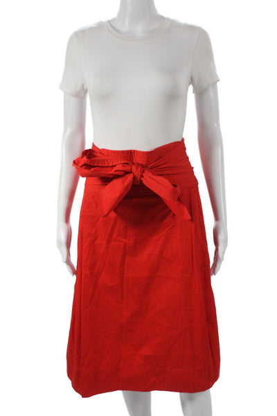 Tory Burch Womens Wrap Skirt Red Cotton Solid Knee Length Hook & Eye Size 12