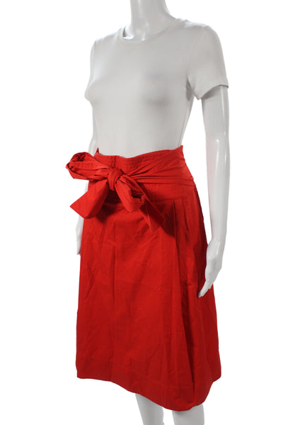 Tory Burch Womens Wrap Skirt Red Cotton Solid Knee Length Hook & Eye Size 12