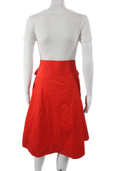 Tory Burch Womens Wrap Skirt Red Cotton Solid Knee Length Hook & Eye Size 12