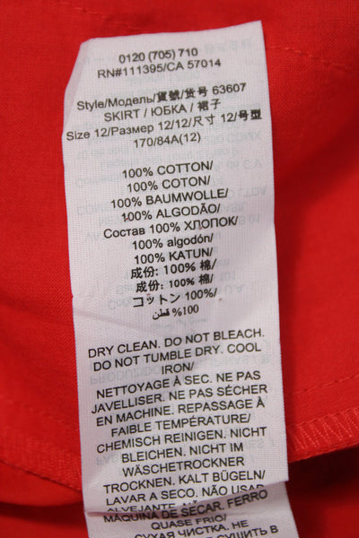 Tory Burch Womens Wrap Skirt Red Cotton Solid Knee Length Hook & Eye Size 12