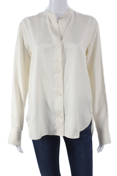 Helmut Lang Womens Silk Collared Button Up Long Sleeve Ivory Minimalist Size M