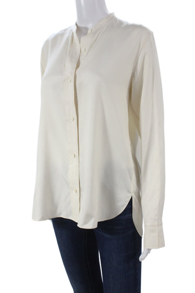 Helmut Lang Womens Silk Collared Button Up Long Sleeve Ivory Minimalist Size M