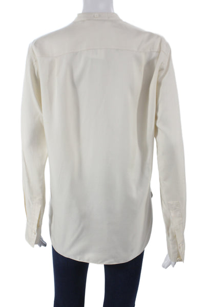 Helmut Lang Womens Silk Collared Button Up Long Sleeve Ivory Minimalist Size M