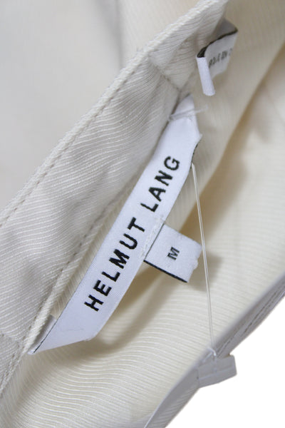 Helmut Lang Womens Silk Collared Button Up Long Sleeve Ivory Minimalist Size M