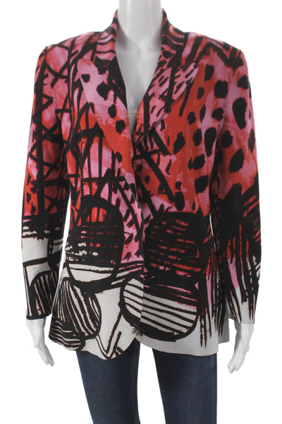 Norma Kamali Women Basic Jacket Black Animal Print Button Long Sleeve Size M