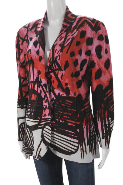 Norma Kamali Women Basic Jacket Black Animal Print Button Long Sleeve Size M
