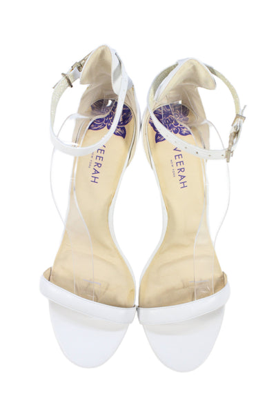 Veerah New York Womens Leather Ankle Strapped Stiletto Heels White Size 11