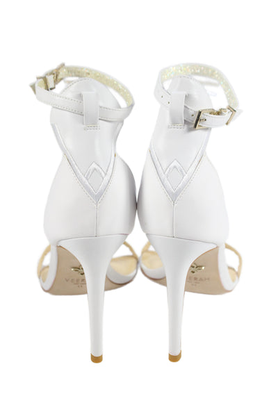 Veerah New York Womens Leather Ankle Strapped Stiletto Heels White Size 11