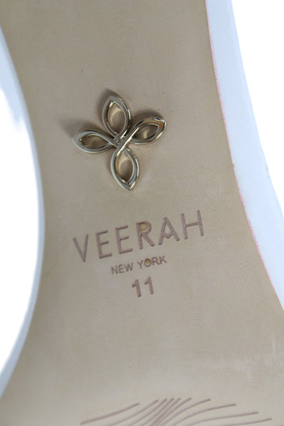 Veerah New York Womens Leather Ankle Strapped Stiletto Heels White Size 11