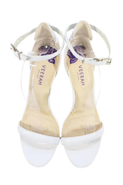Veerah New York Womens Leather Glitter Ankle Strap Stiletto Heels White Size 10