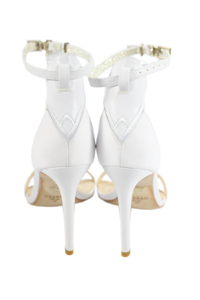 Veerah New York Womens Leather Glitter Ankle Strap Stiletto Heels White Size 10