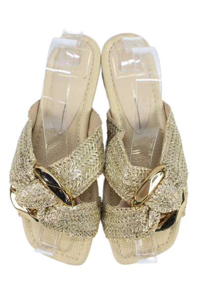 Dolce Vita Womens Woven Chained Accent Square Toe Sandals Beige Size 6