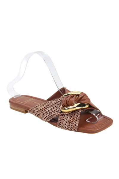 Dolce Vita Womens Textured Woven Chained Accent Sandals Brown Size 6