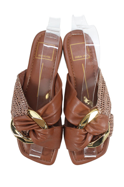 Dolce Vita Womens Textured Woven Chained Accent Sandals Brown Size 6