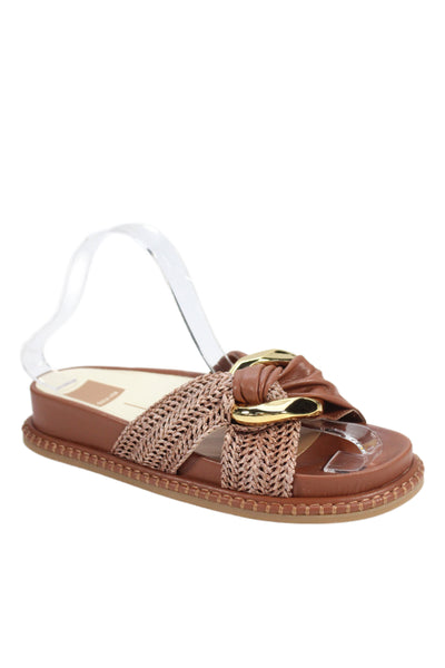 Dolce Vita Womens Leather Textured Chained Accent Platform Sandals Brown Size 5